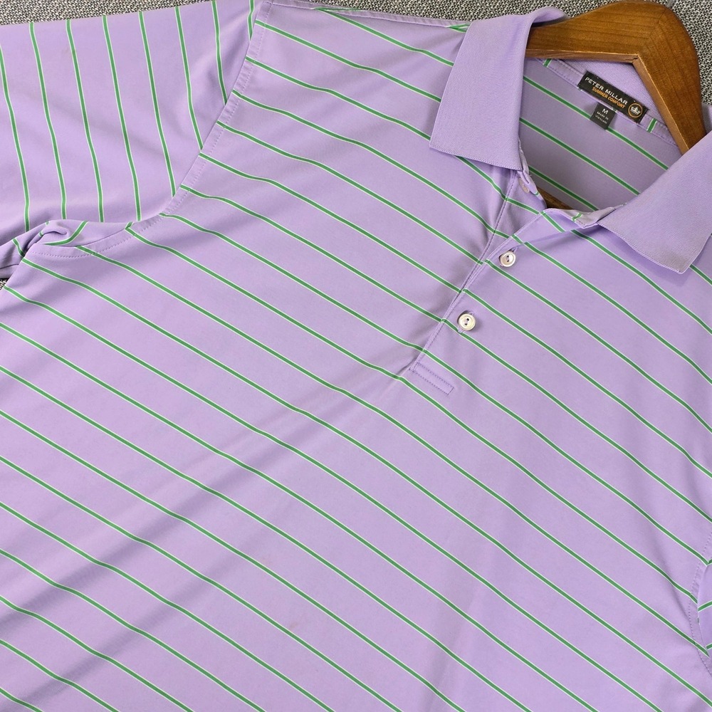 Peter Millar Summer Comfort Golf Polo Mens M Purple Green Tradeshow Stripe